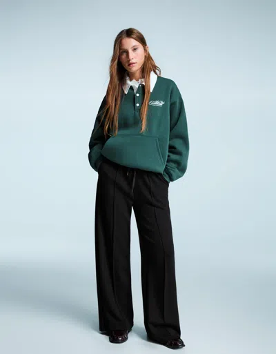 Bershka Soft Wide-leg Pants In Green