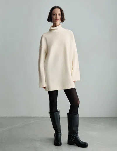 Bershka Soft Wide Sleeve Mini Dress In Neutral