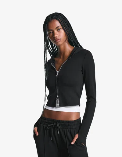 Bershka Soft Zip-up Modal Hooded Sweatshirt In Black