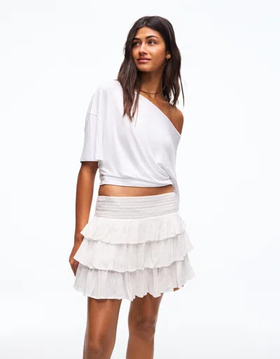 Bershka Sparkly Ruffled Mini Skirt In White