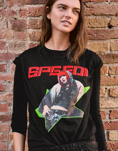 Bershka Speedi Plain Short Sleeve Print T-shirt In Black