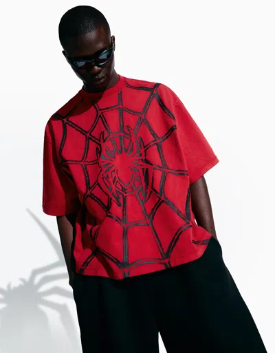 Bershka Spiderman Boxy Fit T-shirt In Red