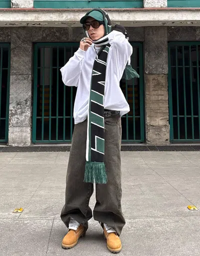 Bershka Sports Print Scarf In Green