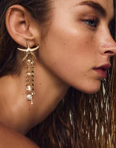 Bershka Starfish Cascade Earrings In Gold