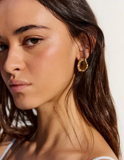 Bershka Stone Earrings In Gold