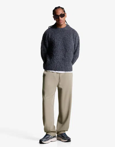 Bershka Straight Fit Tailored Sweatpants In Neutral