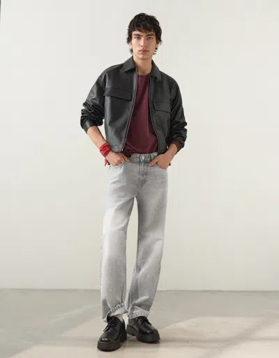 Bershka Straight-leg Jeans In Gray