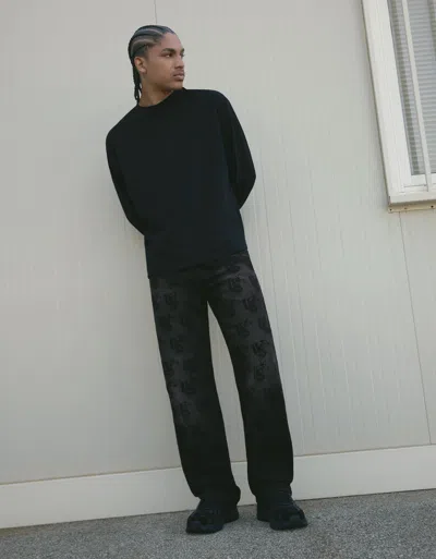 Bershka Straight-leg Jeans With Laser Print In Black