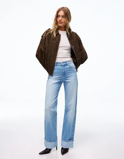Bershka Straight-leg Wide-leg Jeans With Turn-up Hems In Brown