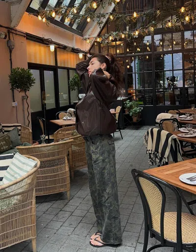 Bershka Straight Pants With Print In Brown