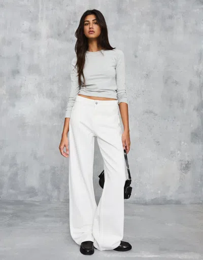 Bershka Straight Wide-leg High-waist Jeans In White