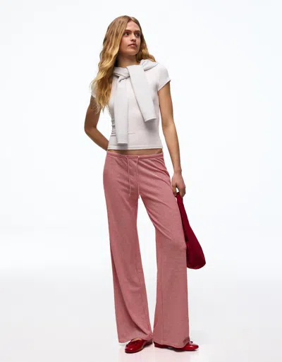 Bershka Straight-leg Striped Print Trousers In Red