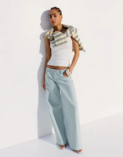 Bershka Straight-leg Striped Trousers In Blue