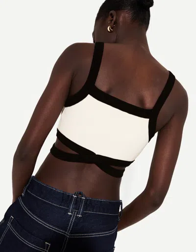 Bershka Strappy Cut-out Top With Contrast Straps In White
