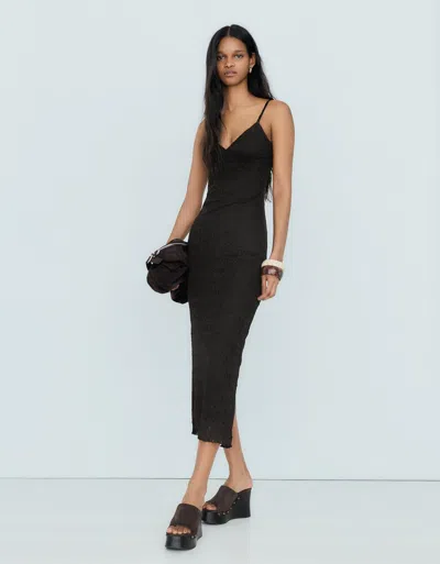 Bershka Strappy Lace Midi Dress In Black
