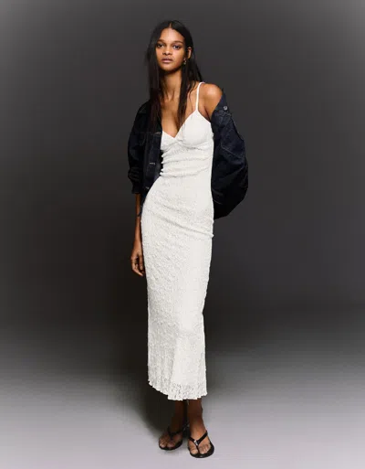 Bershka Strappy Lace Midi Dress In White