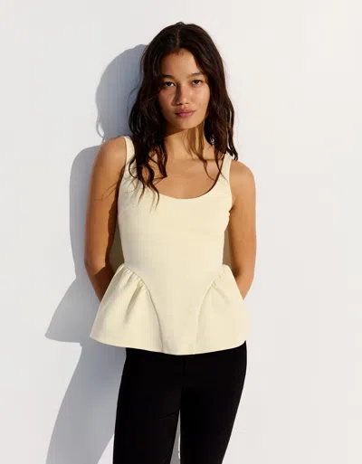 Bershka Strappy Peplum Top In Brown