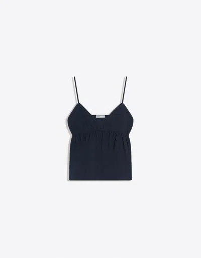 Bershka Strappy Ruffled Top In Blue