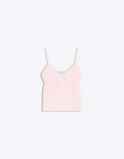 Bershka Strappy Ruffled Top In Pink
