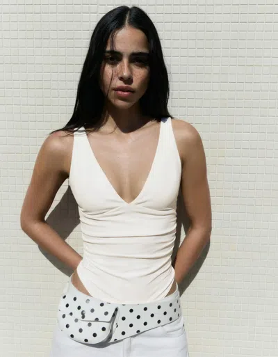 Bershka Strappy Shirred Bodysuit In White