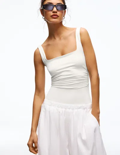 Bershka Strappy Square-neck Bodysuit In White