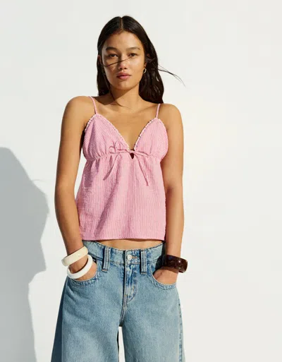 Bershka Strappy Top With Bow In Pink