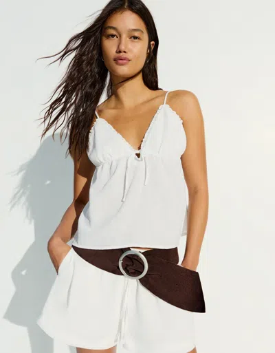 Bershka Strappy Top With Bow In White