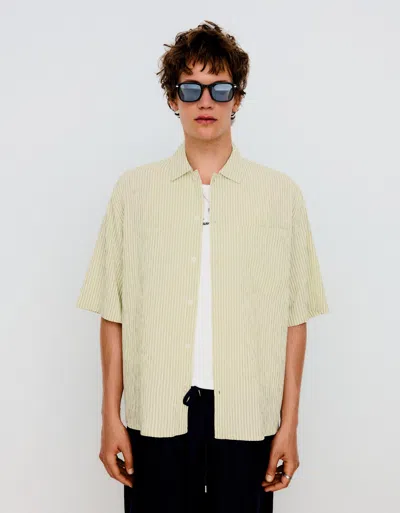 Bershka Striped Boxy Fit Short Sleeve Shirt In Brown