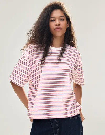 Bershka Striped Boxy Fit T-shirt In Multi