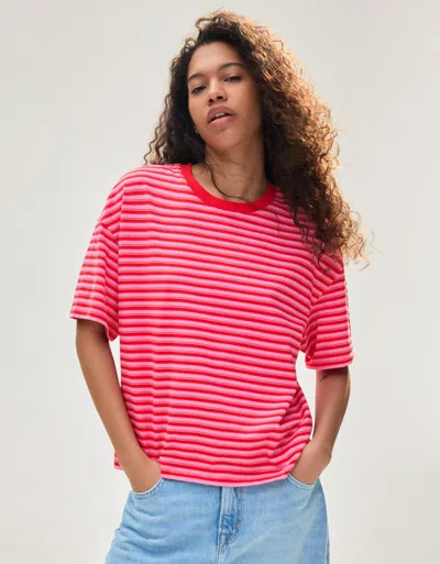 Bershka Striped Boxy Fit T-shirt In Red