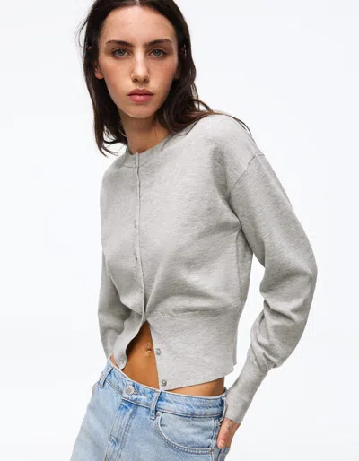 Bershka Striped Crew Neck Button-up Jacket In Gray