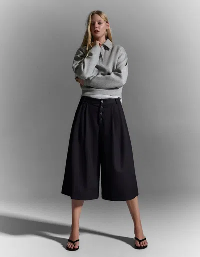 Bershka Striped Culottes Bermuda Shorts In Black