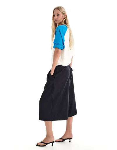 Bershka Striped Culottes Bermuda Shorts In Blue