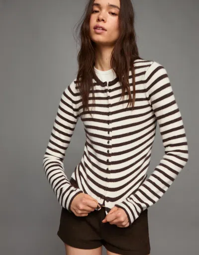 Bershka Striped Knit Cardigan In Brown