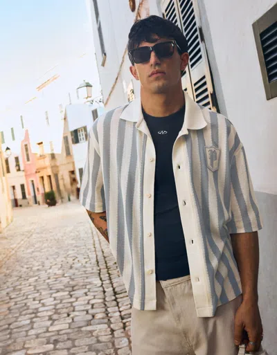 Bershka Striped Patch Short Sleeve Shirt In Multi