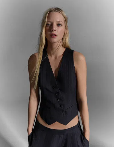 Bershka Striped Waistcoat In Black