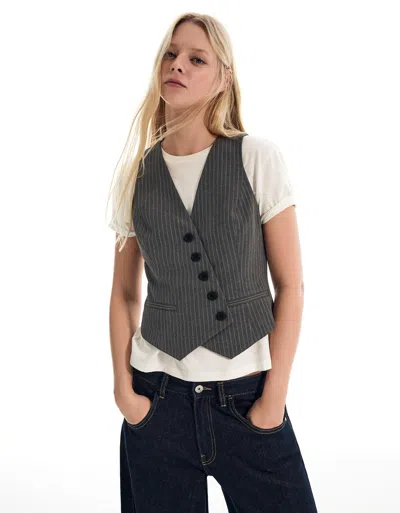 Bershka Striped Waistcoat In Gray