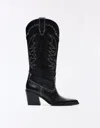 Bershka Studded Cowboy Heel Boot In Black