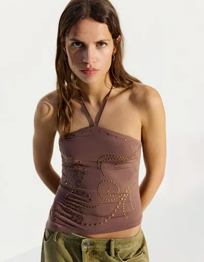 Bershka Studded Halter Top In Multi