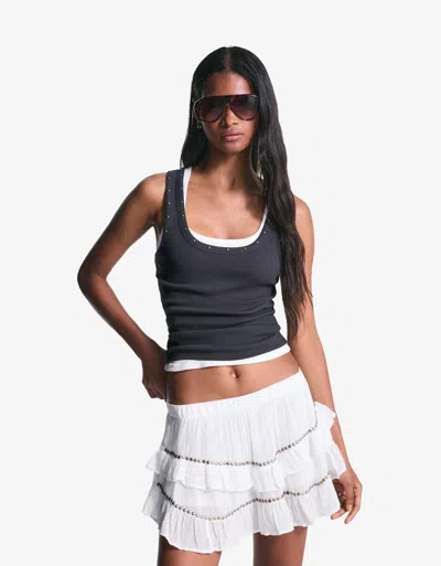 Bershka Studded Ruffled Mini Skirt In White