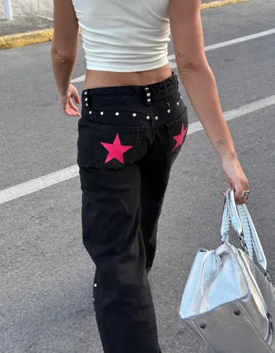 Bershka Studded Star Baggy Jeans In Black