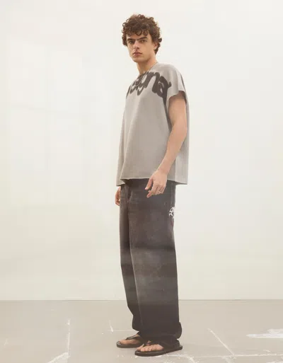 Bershka Super Baggy Embroidered Jeans In Black