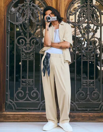 Bershka Super Baggy Flowing Trousers With Darts In Neutral