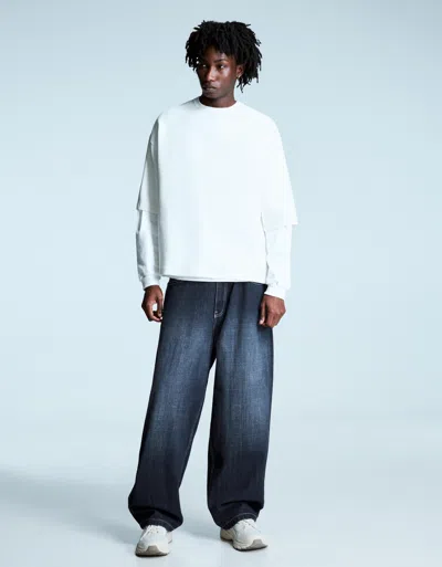 Bershka Super Baggy Jeans With Patch And Studs In Blue