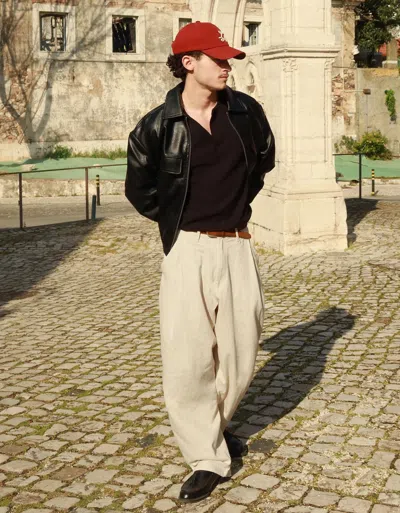 Bershka Super Baggy Linen Trousers In Nude