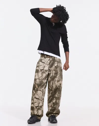 Bershka Super Baggy Printed Trousers In Black
