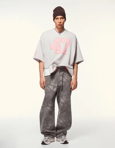 Bershka Super Baggy Printed Trousers In Gray