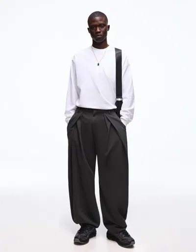 Bershka Super Baggy Tailored Fit Trousers With Darts In Multi