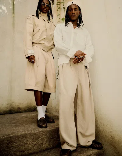 Bershka Super Baggy Trousers With Darts In White