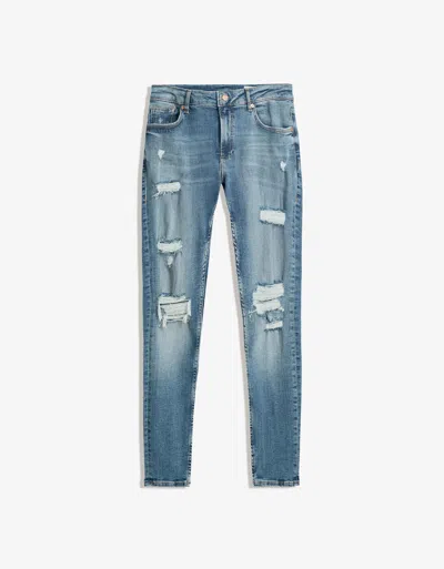Bershka Super Skinny Jeans With Rip Details In Blue